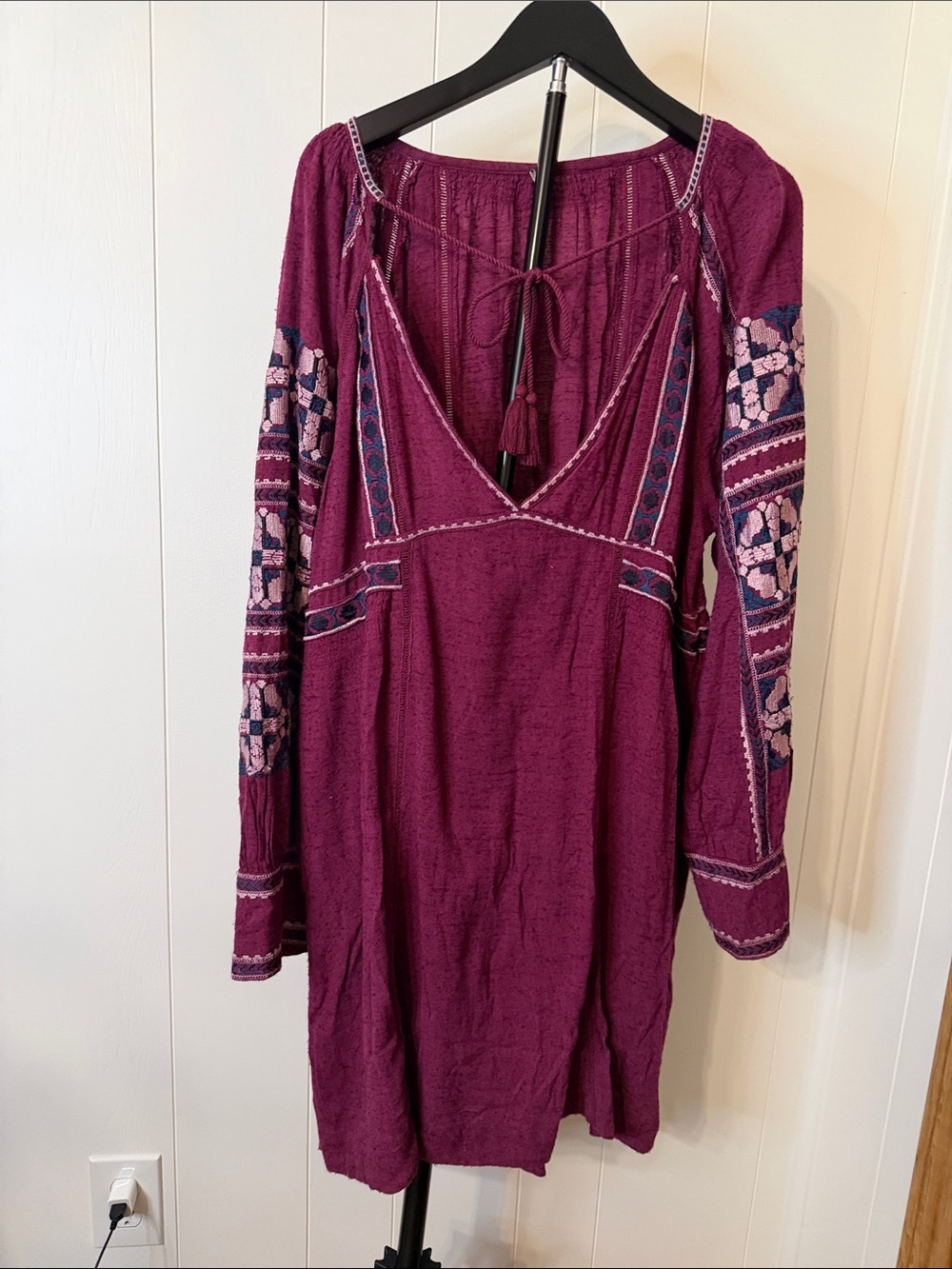 Bohemian Embroidered Plum Long-Sleeve Dress